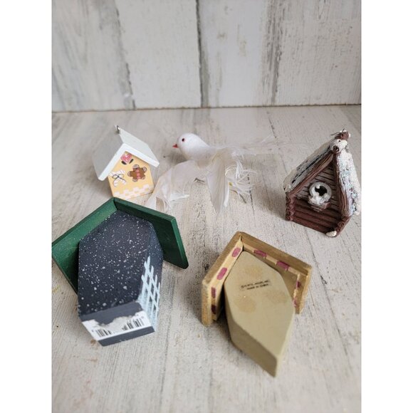 Bird house white dove variety set ornament mini Xmas unique - Picture 6 of 13